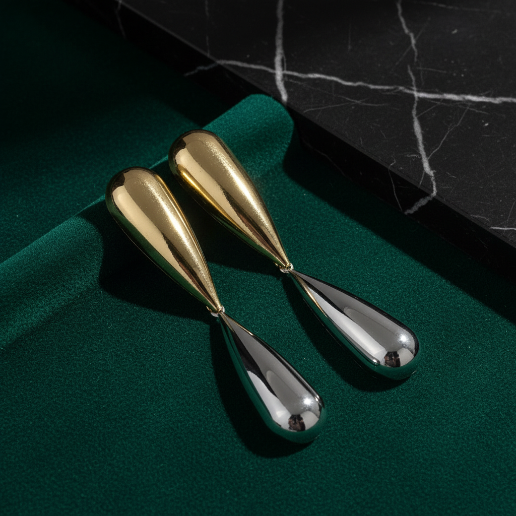 Two-tone drop earrings dark showcase 2