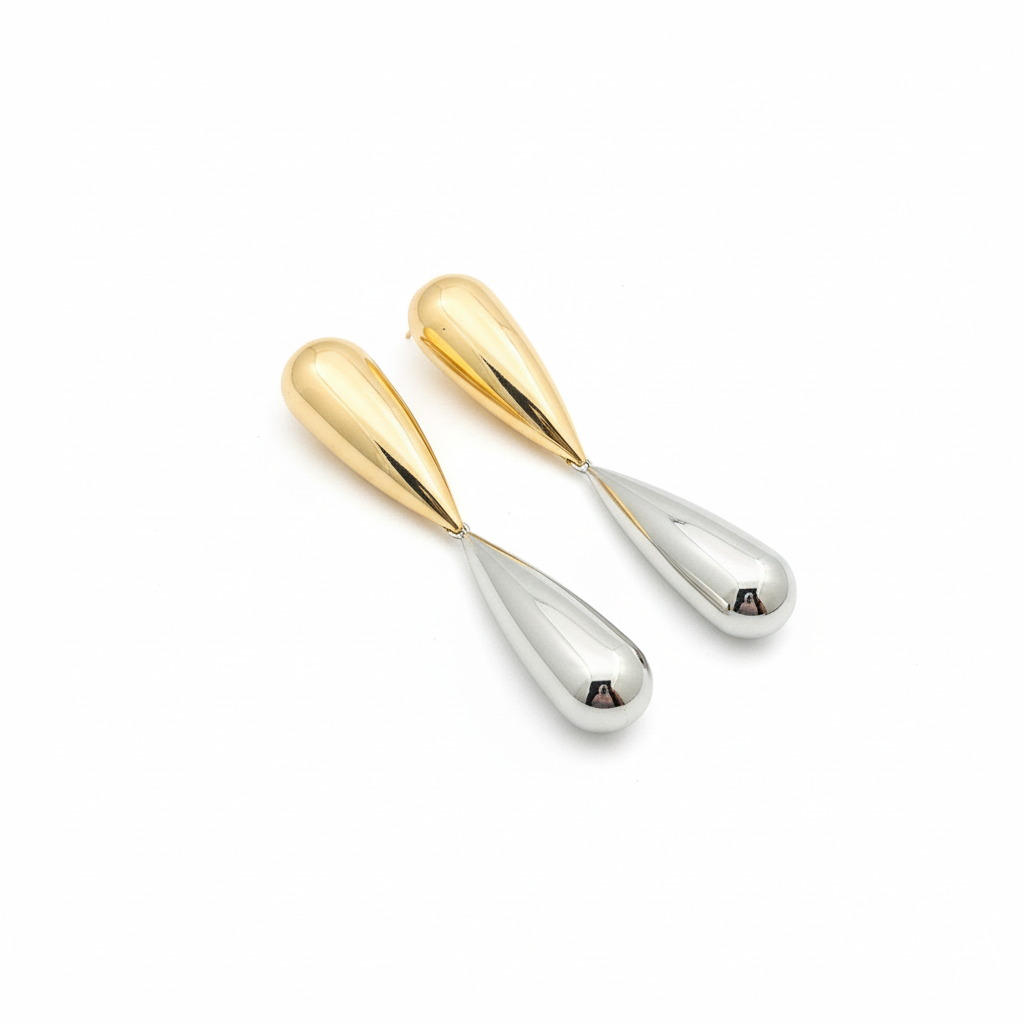 Two-tone drop earrings white background