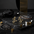 Wavy gold earrings dark showcase 2